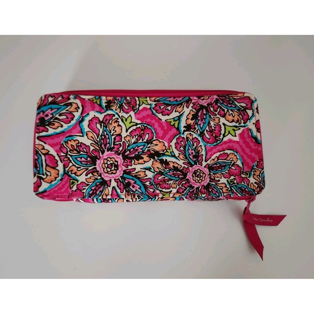 Vera Bradley Women's Pink Floral Pencil Case/ Pencil Pouch Zip Closure‎